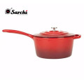 Colourful and enamel cast iron saucepan with Iron handle